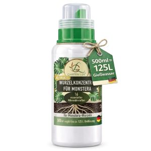 BIO Flüssigdünger Konzentrat für Monstera – Wurzelpflege über das Gießwasser – 500 ml ergibt 125 Liter – Mit 16 Mikronährstoffen für Monstera deliciosa, adansonii & mehr