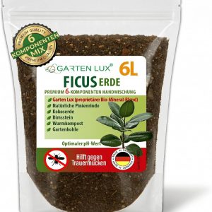 Garten Lux Ficus Erde 6L - 6-in-1 Spezialerde Torffrei - Gegen Trauermücken - für Ficus Benjamina, Elastica, Lyrata, Pumila und Alle Pflanzen der Familie